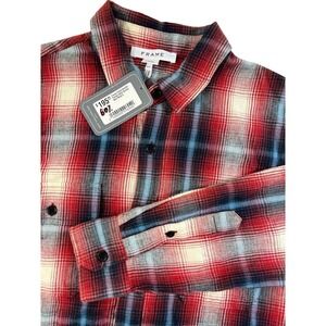 NEW Frame Mens Plaid Double Pocket Shirt Button Up Red‎ Classic Cotton Preppy